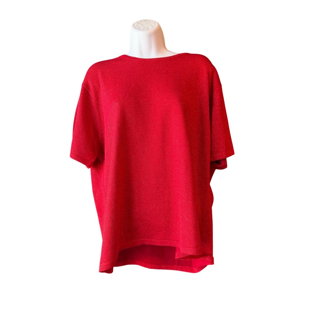 Villager Signature Red Metallic Shimmer Knit Sweater Top Plus Size 1 (1X 16 18)